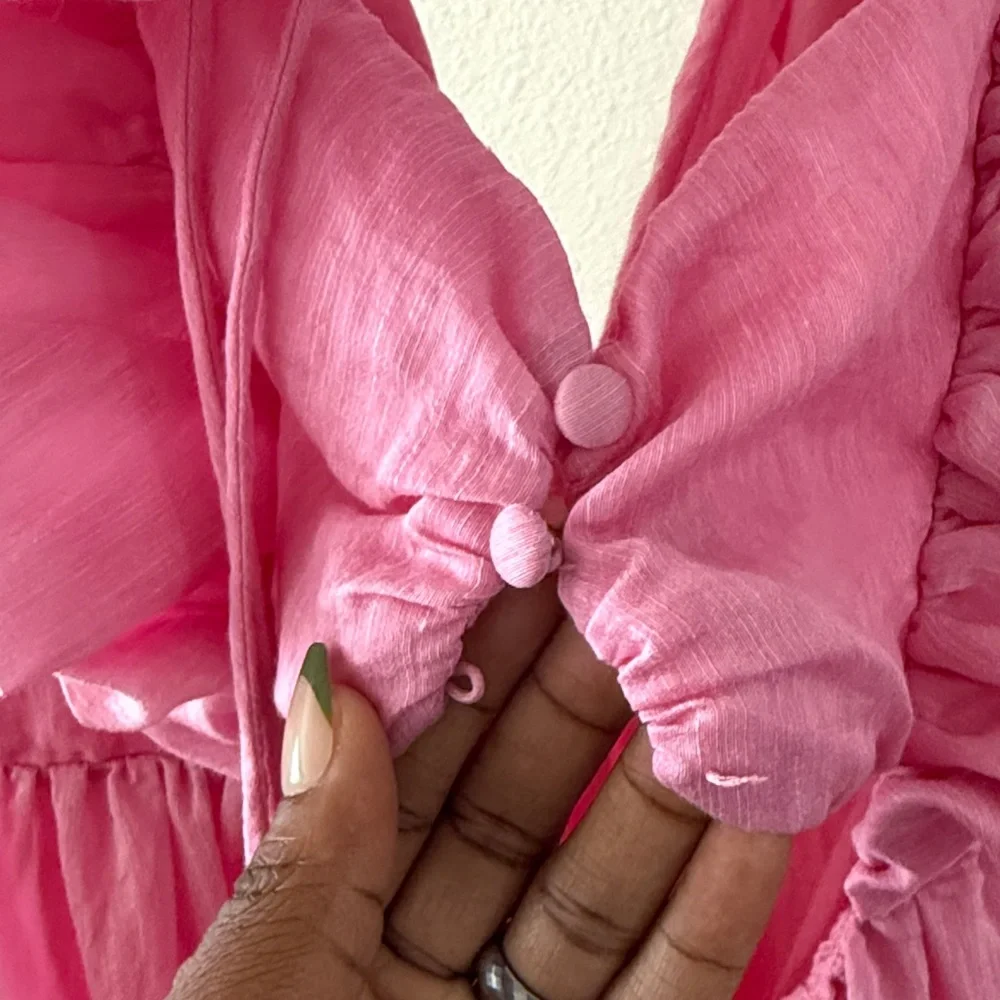 Anthropologie Aureta Dress Pink Flutter Ruffle Sleeve Mini Dress Size S - Picture 6 of 6
